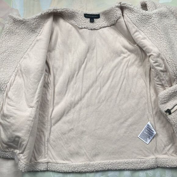 Banana Republic Women`s Teddy Sherpa Lined Warm Side Zip Jacket Ivory Sz M - Picture 9 of 10